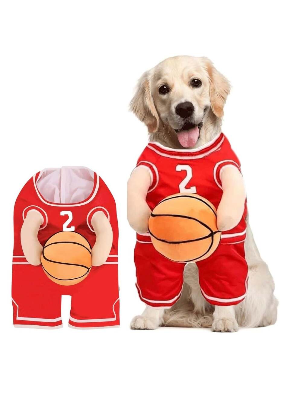 Dog Basketball Costume Red Sports Outfit With Ball Medium